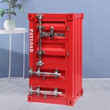 Imagem de Armário de metal estilo industrial armário de armazenamento de metal com gaveta, recipiente criativo, armários de armazenamento de mesa de cabeceira, para casa, restaurante, bar, academia, vermelho,