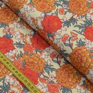 Imagem de Tecido Estampado para Patchwork - Crisântemos : Geométrico Fundo Bege 