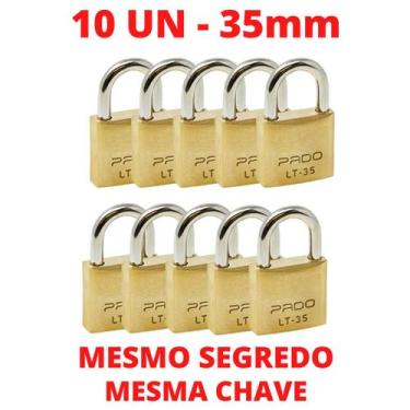 Imagem de Kit 10 Cadeado Pado De 35mm Mesmo Segredo Iguais Mesma Chave