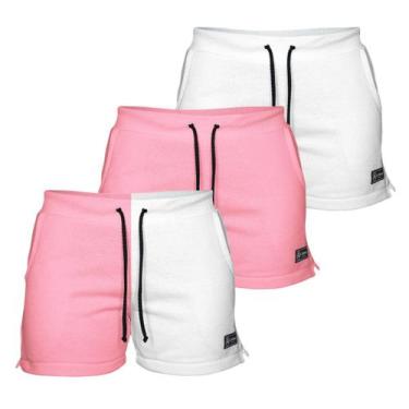 Imagem de Kit 3 Shorts Moletom Feminino Com 2 Bolsos Fenda Lateral Básico Casual