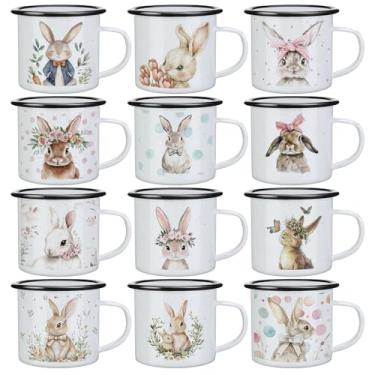 Imagem de Baderke Conjunto de 12 Canecas de Café Coelho da Páscoa 340g - Caneca Esmaltada Coelho da Fazenda para Café, Chá, Bebidas, Artigos de Festa de Páscoa