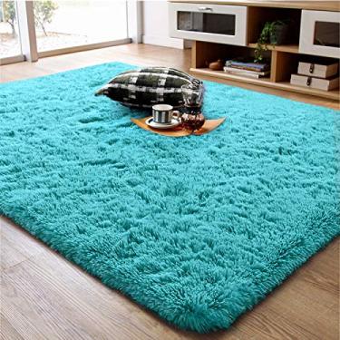 Imagem de Tapete fofo, tapetes supermacios de área felpuda para quarto sala de estar – tapete felpudo felpudo grande – tapete para sala de jogos infantil sala de aula sala de jantar decoração tapete, Moderno, Teal Blue, 4x6 ft
