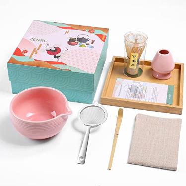 Imagem de ZENRC Kit Cerimônia Matcha - Batedor Matcha De Bambu Tradicional (Chasen) Colher (Chashaku) Tigela Chawan Com Bica Para Batedor Bandeja De Chá Peneira - O Conjunto Matcha Perfeito (Rosa Bebê, Conjunto
