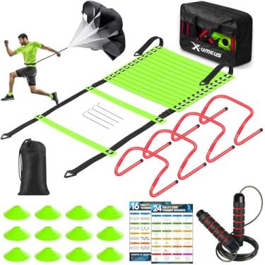 Imagem de Kit de treinamento de velocidade e agilidade X-UMEUS, com escada de 6 metros, 12 cones, 4 barreiras, corda de pular, paraquedas de corrida, treino de futebol, basquete para crianças, jovens e adultos