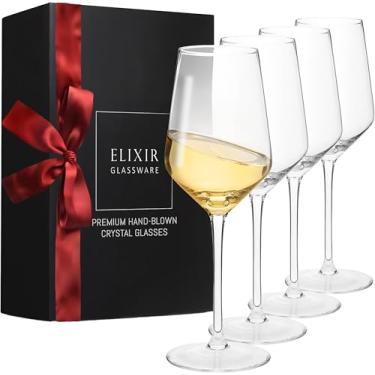 Imagem de Óculos de cristal – taças de vinho vermelhas e brancas sopradas à mão – conjunto de 4 taças de vinho de haste longa, cristal premium – casamento, aniversário, Natal – 340 ml, transparente