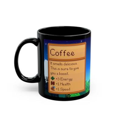 Imagem de Creator's Cove Caneca de café preta Stardew Valley Game Bebida, presente para amantes de videogame, fazenda, aventura, copo de jogos para amigos da família