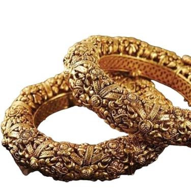 Imagem de Mirraw Par de pulseiras douradas de aparência elegante para mulheres tradicionais, tamanho (2,4-2,8), 2.4, Metal, Pedra dourada