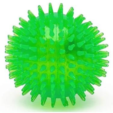 Imagem de Bolinha Para Cachorro Com Espinhos Macios Pequena Com Som Ideal Para Atividade Física, Facilita A Limpeza Dental E Fortalecimento Da Gengiva, Cor Verde