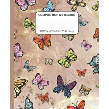 Imagem de Glitter Liquid Marble Composition Notebook: School Wide Lined Lined Paper Notebook Butterfly Design Notebook for Kids Teens Adults (7.5" x 9.25" Paper 110 Pages)