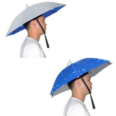 Imagem de NEW-Vi Chapéu de guarda-chuva para adultos e crianças, boné dobrável para praia, pesca, golfe, festa (prata e azul gotejamento, 2 peças)