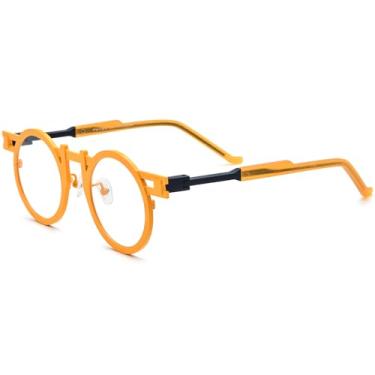 Imagem de FONEX Armação de óculos de titânio puro colorido feminino retrô redondo F85833, F85833 Laranja, 43-26-142