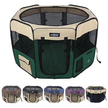 Imagem de Caneta de brinquedo EliteField macia de 2 portas, caneta de exercícios, vários tamanhos e cores disponíveis para cães, gatos e outros animais de estimação (91,44 cm x 91,44 cm x 60,96 cm A, bege+verde)