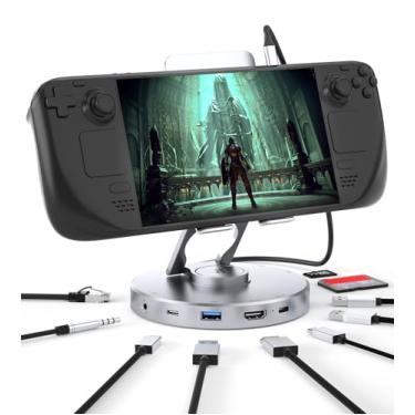 Imagem de Estação de ancoragem para Steam Deck ROG Ally - 10 em 1 Stream Deck Dock com HDMI 2.0 4K @60Hz, Gigabit Ethernet 1000Mbps, SD/TF, áudio de 3,5 mm e carregamento de velocidade USB-C PD 100W para Steam