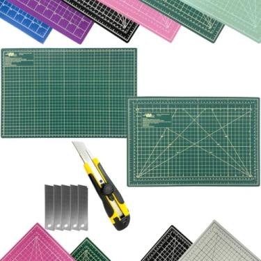 Imagem de Base de Corte A3 45x30cm Dupla Face AutoCura Multiuso Estilete Profissional Kit Patchwork Artesanato Scrapbook Costura (Verde)