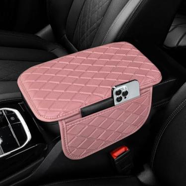 Imagem de Capa de console central universal para apoio de braço com 2 bolsas de armazenamento capa de couro para console central de carro capa de descanso de braço para acessórios internos de carro protetor