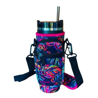 Imagem de Koverz Porta-garrafas de água de neoprene isolado com alça, serve para garrafa/copo/caneca Stanley de 850 g, Tropics
