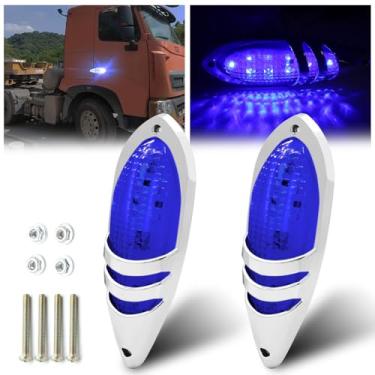 Imagem de Ygmylandbb 2 peças azul DC12V-24V LED indicador lateral luzes lâmpada traseira traseira folga luzes interiores com moldura cromada universal para caminhão caminhão caminhão carro ônibus reboque RV