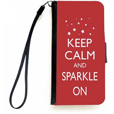 Imagem de Rikki Knight Capa carteira flip Keep Calm and Sparkle On vermelha com aba magnética para Apple iPhone 5c