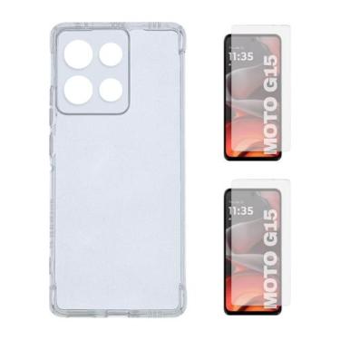 Imagem de Capa Capinha Silicone + 2 Películas Vidro Motorola Moto G15 - DB, Tran