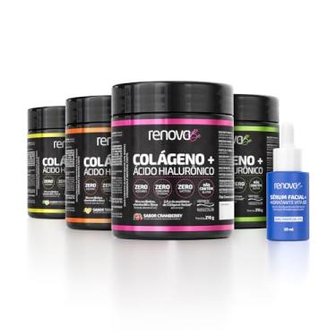 Imagem de Kit 4 Colágenos Hidrolisado Verisol Ácido Hialurônico Biotina + Sérum Facial Hidratante Vitamina B3 Renova Be