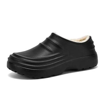 Imagem de Sapatos De Chef Masculinos, Sapatos De Chef Impermeáveis ​​forrados De Pelúcia Quente De Inverno Masculino, Sapatos De Trabalho Com Absorção De Choque Antiderrapante Antiderrapante(Black,47 EU)
