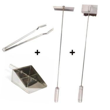 Imagem de Kit Pegador Carnes, Vassoura Piaçava, Pá Cinza, Rodo Limpe - INOX LAUR