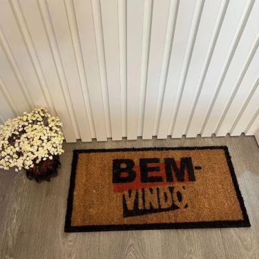 Imagem de Capacho Fibra De Coco Estampado Antiderrapante 30x60cm - Corttex - Bem Vindo Moldura Preta