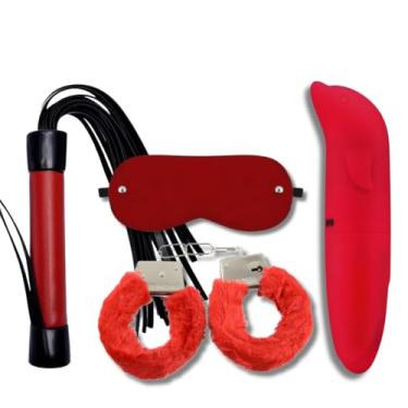 Imagem de Kit Sado Algemas Pelúcia + Chicote + Golfinho Ponto G + Tapa Olhos - Sex Shop