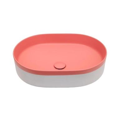 Imagem de Pingoo.casa, Cuba de Apoio Banheiro Oval Louça Cerâmica Coral - Rosa e Branco