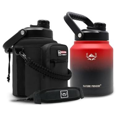 Imagem de NATURE PIONEOR Garrafas de água isoladas com bolsa de alça - Garrafa a vácuo de aço inoxidável de 2,4 l com suporte/transportador/manga - Jarro de água térmica reutilizável 18/8 de grau alimentício