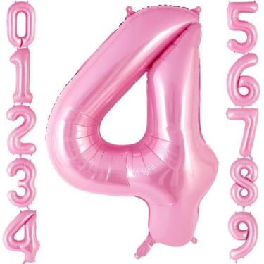 Imagem de Balão Número 4 Rosa - 40cm - Foil - Festa de 4 Anos
