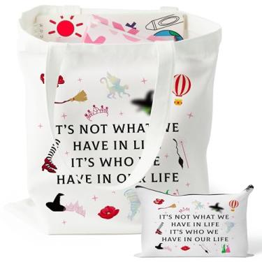 Imagem de laffact Bolsa de lona musical de bruxa - Bruxa Elphaba Glinda bolsa de lona e bolsa de maquiagem, mercadoria de filme de bruxa, bolsa de ombro de algodão, boa bruxa má, coisas de bruxa má, presente