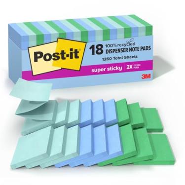 Imagem de Post-it Notas pop-up super adesivas 100% recicladas, coleção Oasis, 7,6 cm x 7,6 cm, 70 folhas, 18 blocos, material escolar e produtos de escritório