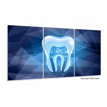 Imagem de Quadro Odontologia Dentista Dente Estilizado Azul 120x60 3 peças - Wal