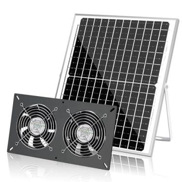 Imagem de Fanspex Kit de ventilador alimentado por painel solar para estufa, painel solar de 20 W + exaustor duplo de alta velocidade de 3500 RPM para galinheiro, casa de cachorro, galpão, refrigeração a ar de
