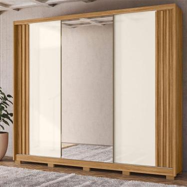 Imagem de Guarda Roupa Casal Ambiente Arizona 3 Portas Freijó Off White com Espelho - Moval