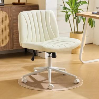 Imagem de Karl home Cadeira cruzada, cadeira de mesa sem braços, com rodas, pernas cruzadas, cadeira giratória para escritório, ampla ajustável, confortável, acolchoada com base dupla, bege PU