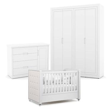 Imagem de Quarto de Bebe 4 Portas Tutto New Branco Acetinado com Capitonê New Boucle - Matic