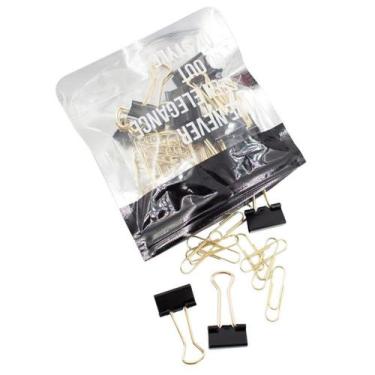 Imagem de Kit Clips e Binder Bee Unique 50un, Preto e Dourado