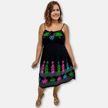 Imagem de Vestido Curto Indiano Alça Regulável Estonado Bordado A272 - Sarat Mod