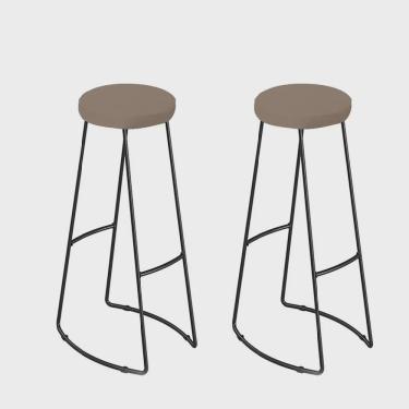 Imagem de Kit 02 Banqueta Alta Lena Industrial Bar Balcão Bistrô Ferro e Madeira Maçiça Capa Corino Bege - Ahz Móveis