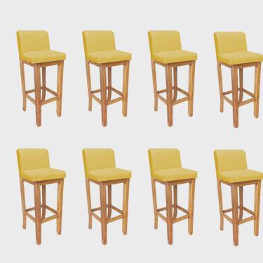 Imagem de Kit 08 Banqueta Alta Com Encosto Aila Balcão Bistrô Base Madeira Maciça Sintético Amarelo - Ahz Móveis