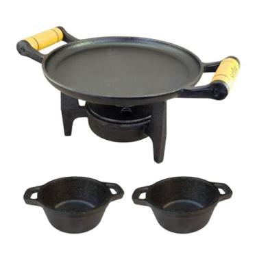 Imagem de Chapa Fogareiro E Molheira De Ferro Fundido Bifeteira Bistequeira Rechaud Para Porção Cumbuca