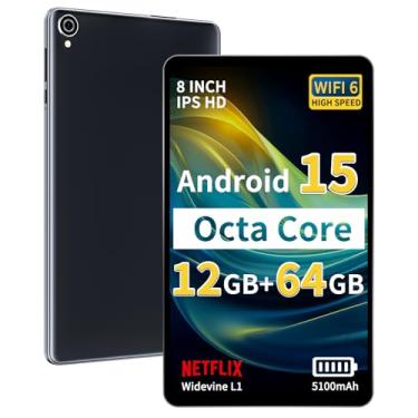 Imagem de Topsand Tablet Android 15 2025, tablet de 8 polegadas, processador Octa-Core, 12GB RAM 64GB ROM 2TB expansível, tela HD de 1280 x 800 IPS, WiFi6, BT5.4, Widevine L1, tablet de câmera dupla de 5 MP + 8