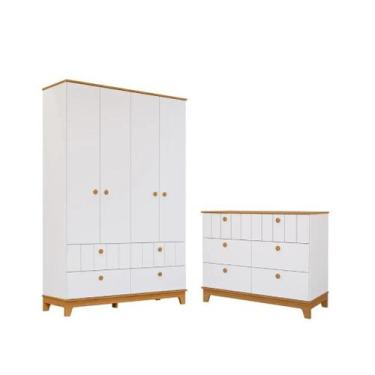 Imagem de Guarda Roupa e cômoda Infantil Permobili Biscoito Retro MDF, Branco Ac