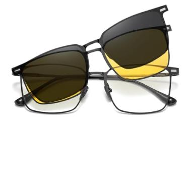 Imagem de VFDHN Óculos de sol polarizados masculinos e femininos com visão noturna UV400 e armação de metal com bloqueio de luz azul (visão noturna preta)