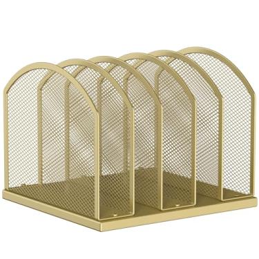 Imagem de Organizador vertical de mesa de 5 seções, classificador de pasta de arquivos de malha de 5 seções para escritório, casa, sala de aula (ouro, pacote 1)