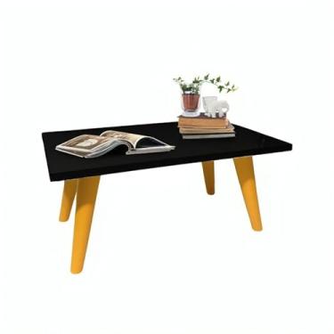 Imagem de Mesa De Centro 50cm Retangular Modernic Com Pés Palito Plástico PVC Retro Decoração Sala De Estar (Preto/Caramelo)