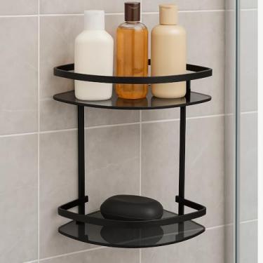 Imagem de Prateleira de Canto para Banheiro, Vidro Fumê, 2 Andares, Suporte Preto
