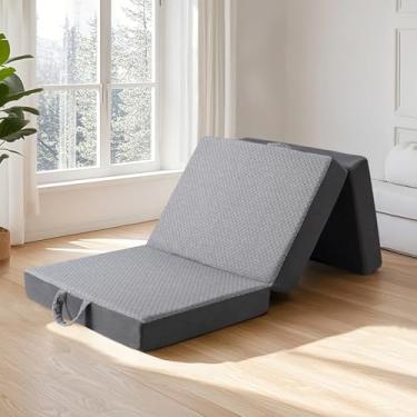 Imagem de Comtrihion Colchão Portátil De Espuma Viscoelástica Tripla - Dobrável Tamanho Único 4 Polegadas Com Capa Lavável, Alça E Base Antiderrapante Para Viagens, Acampamentos, Trailers, Quartos Hóspedes Io